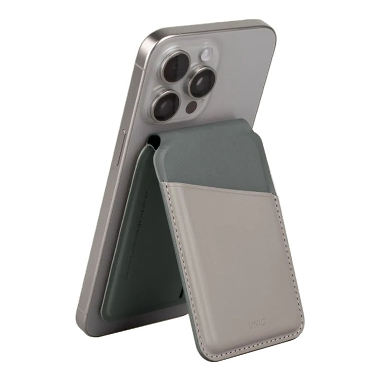 Кардхолдер UNIQ Lyden DS Magsafe, бежевый/зеленый (LYDENDS-IVYLGRN) Фото 1