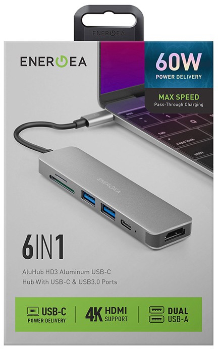 Адаптер EnergEA AluHUB HD3 6-in-1 USB-C 60W, серый Фото 4