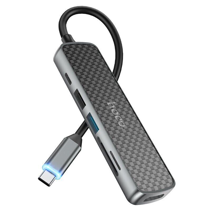 Адаптер HOCO HB24 USB-C to multi, 6 в 1, серый Фото 0