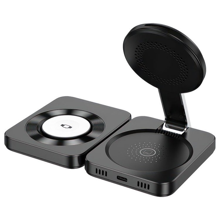 Зарядная станция Hoco CQ11 3в1 Folding magnetic wireless fast charger, черный Фото 1