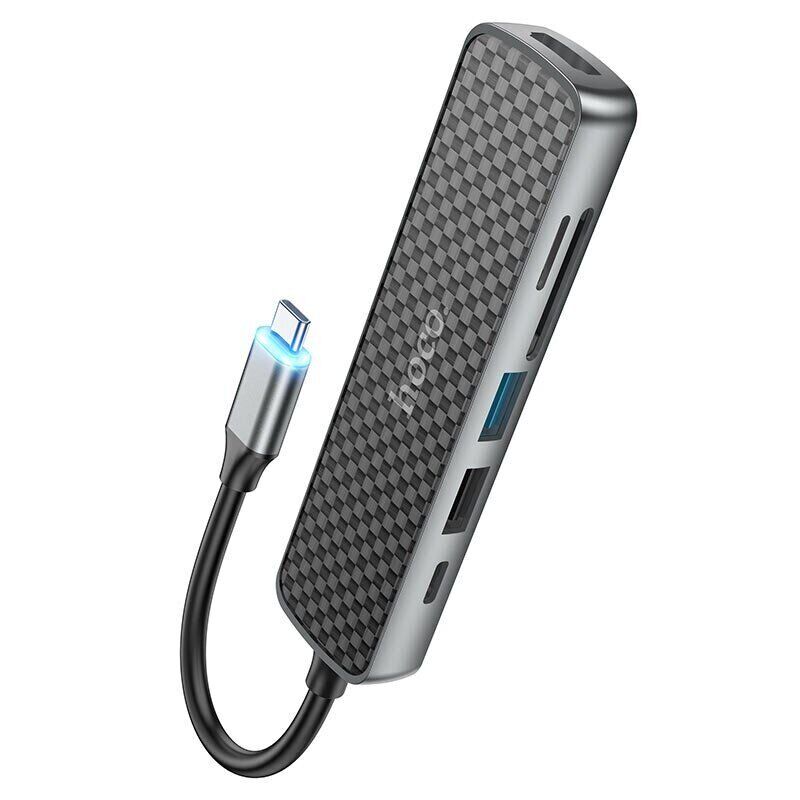 Адаптер HOCO HB24 USB-C to multi, 6 в 1, серый Фото 3