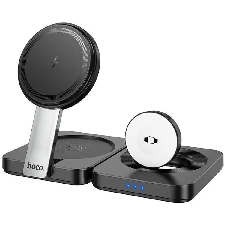 Зарядная станция Hoco CQ11 3в1 Folding magnetic wireless fast charger, черный Фото 0
