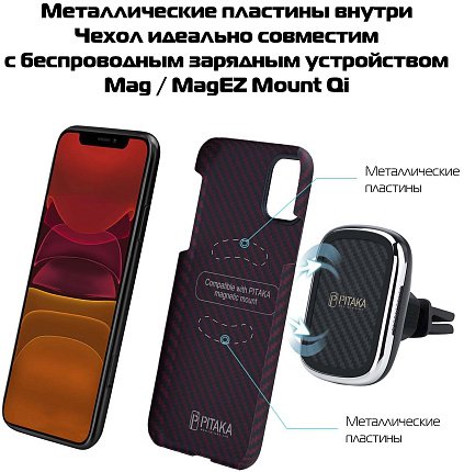 Чехол Pitaka для Apple iPhone 11, черно-красный , кевлар (арамид) Фото 2