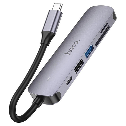 Адаптер HOCO HB28 USB-C to multi, 6 в 1, серый Фото 3