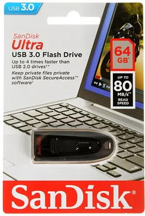 Флешка Sandisk Ultra 64Gb, черный (SAN-SDCZ48-U46) Фото 1
