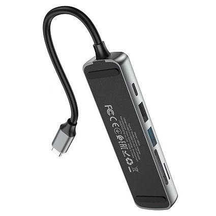 Адаптер HOCO HB24 USB-C to multi, 6 в 1, серый Фото 3