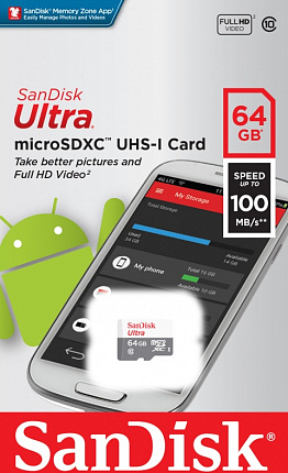 Карта памяти SanDisk Ultra microSDXC 64Gb class 10 (SDSQUNR-064G-GN3MN) Фото 1