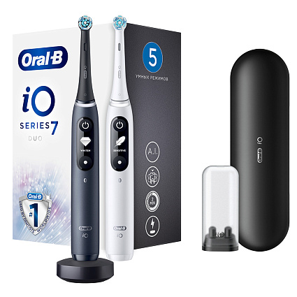 Электрическая зубная щетка Oral-B iO Series 7 Duo, «Черный оникс» + «Белый алебастр» Фото 1