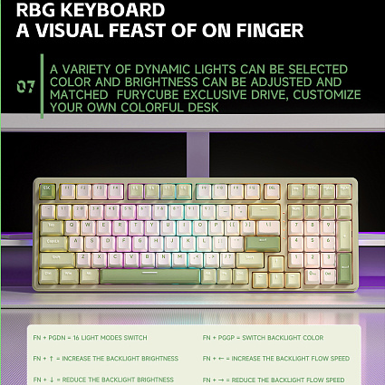 Беспроводная клавиатура Furycube K99 PRO ENG, Platinum Switch, бело-зеленый Фото 4